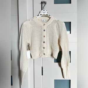 BNWT Aritzia Wilfred Alessia Cream Mohair crochet cropped knit sweater cardigan